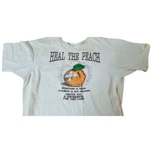Vintage "Heal The Peach" T-Shirt With Graphic Print Hanes Beefy-T Single Stitch